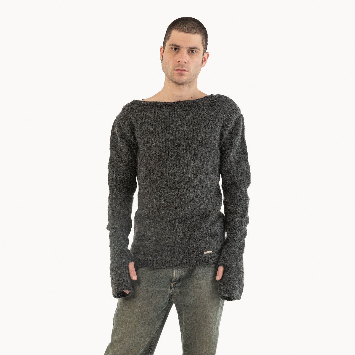 MOHAIR SHOULDER BUTTON KNIT SWEATER